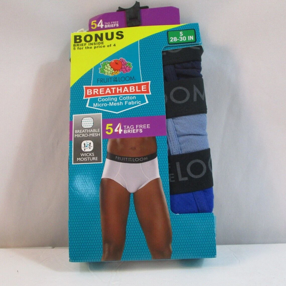 Fruit of the Loom Mens Briefs Underwear Small Blue Black Breathable 5 Pack  New