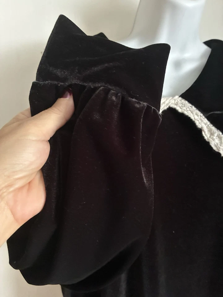 Vestido Cottage Core Prairie Victoriano Negro Terciopelo Steampunk Gótico Cuello Encaje XL Foto 3 de 4