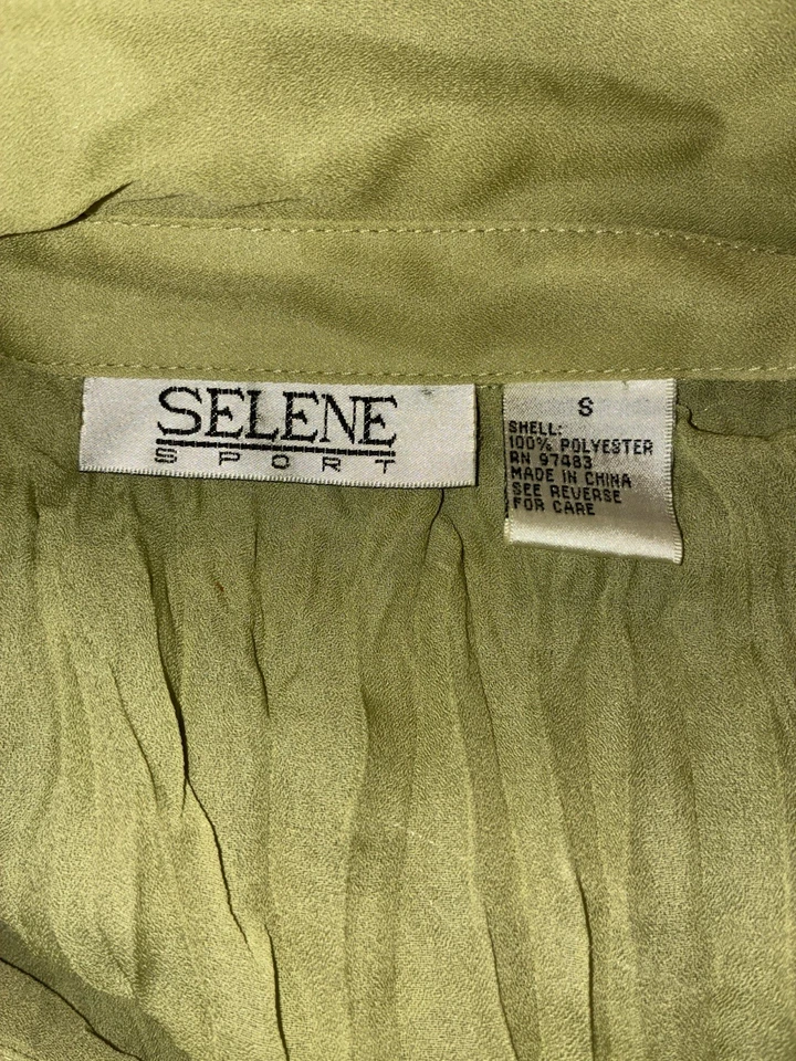 Selene 运动衬衫女式 S 鳄梨绿色皱方形纽扣透明复古 Y2K — 第 4/4 张图片