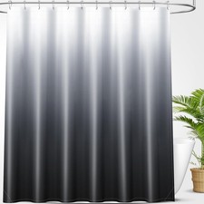 Luxury Black and Grey Ombre Shower Curtain Sets with 12 Hooks, Waterproof and