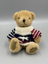 Brown Jointed Teddy Bear In Knitted Patriotic Sweater W/ Star 8  Stuffed Animal