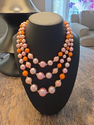 Vintage 1950's Orange And Pink Beaded Necklace
