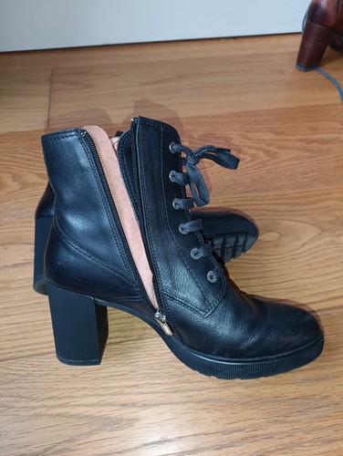 Pikolinos black leather ankle boots steampunk high heel size 40 - Picture 6 of 9