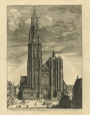 Antiker Druck-TOPOGRAPHIE-KATHEDRALE-ANTWERPEN-BELGIEN-SANDERUS-Anonym-ca. 1732