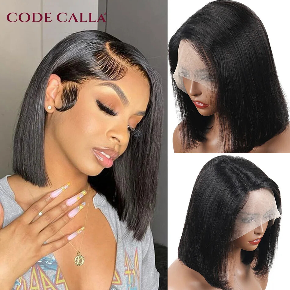 Malaysian Straight Short Bob Lace Front Human Hair Wig with Pre-Plucked Lace