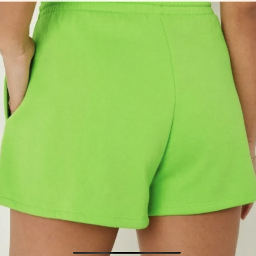 NWT LARGE VICTORIAS SECRET PINK CAMPUS SHORTS LIME GREEN HIGH