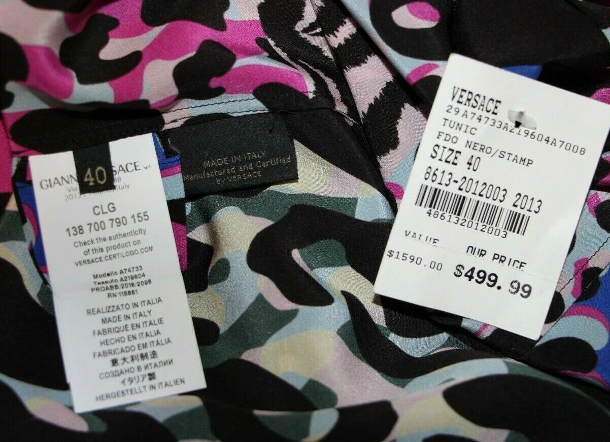 TUNICA MINI ABITO VERSACE SETA CREPE COLLO PLISSETTATO NODO 31" LUNGO US 6 IT 40 $1590