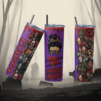 Personalized Just a Girl Who loves Horror Movies 20 oz Tumbler Cup - Free Ship!