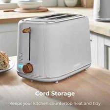 Image of Tower Scandi Dove Grey 2 Slice Toaster with Wooden Accents - T20027GRY