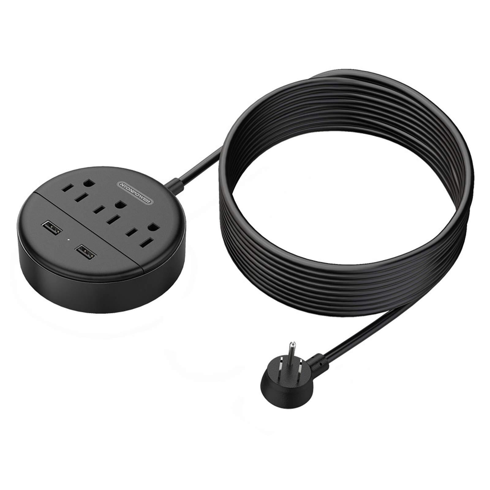 Long Extension Cord 15ft, NTONPOWER Flat Plug Power Strip Wall Mount with 3 O...-image