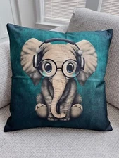 Cute Elephant Throw Pillow Cover Linen Cushion Cover Case for Nursury Room Decor