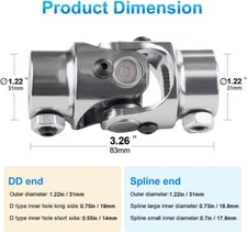 Single Steering Shaft Universal U Joint 3/4"-30 Spline to 3/4" DD, 83mm (3 