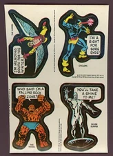 1976 Topps Marvel Super Heroes Uncut Sticker Panel, THING, ANGEL, SILVER SURFER