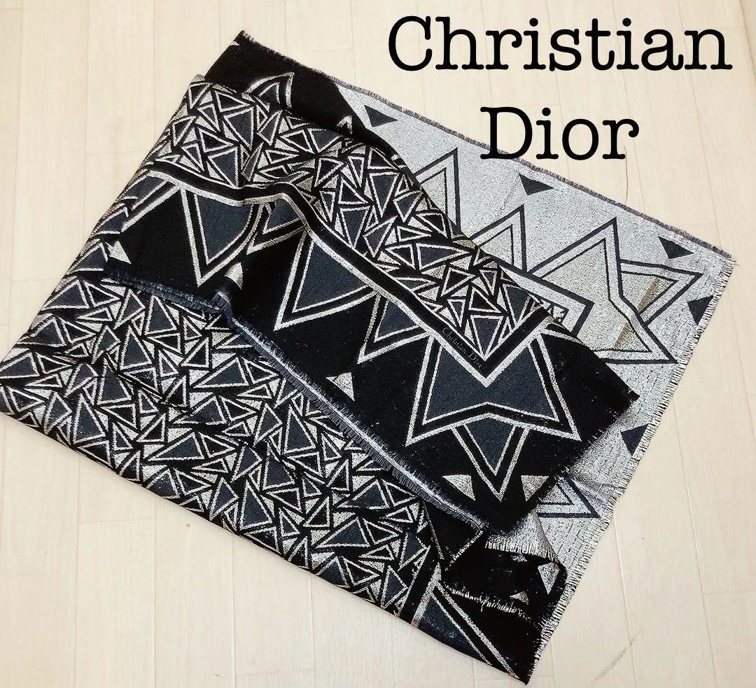 Christian Dior Scarf Stole Black Silver Fabric 48x48 Inches Pre owned