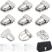 10 Sets Tuck Lock Clasp Catch, Platinum Purse Thumb Locks Metal Press Lock Buckl