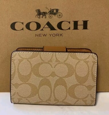 COACH OUTLET Square Signature Light Brown Bi-fold Wallet C0082