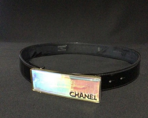 CHANEL Belt Rainbow Buckle Black 65/26 