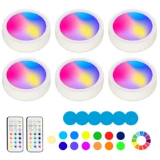 Puck Lights with Remote,Wireless RGBW LED Under Cabinet Light 1600mAh 13 Colors