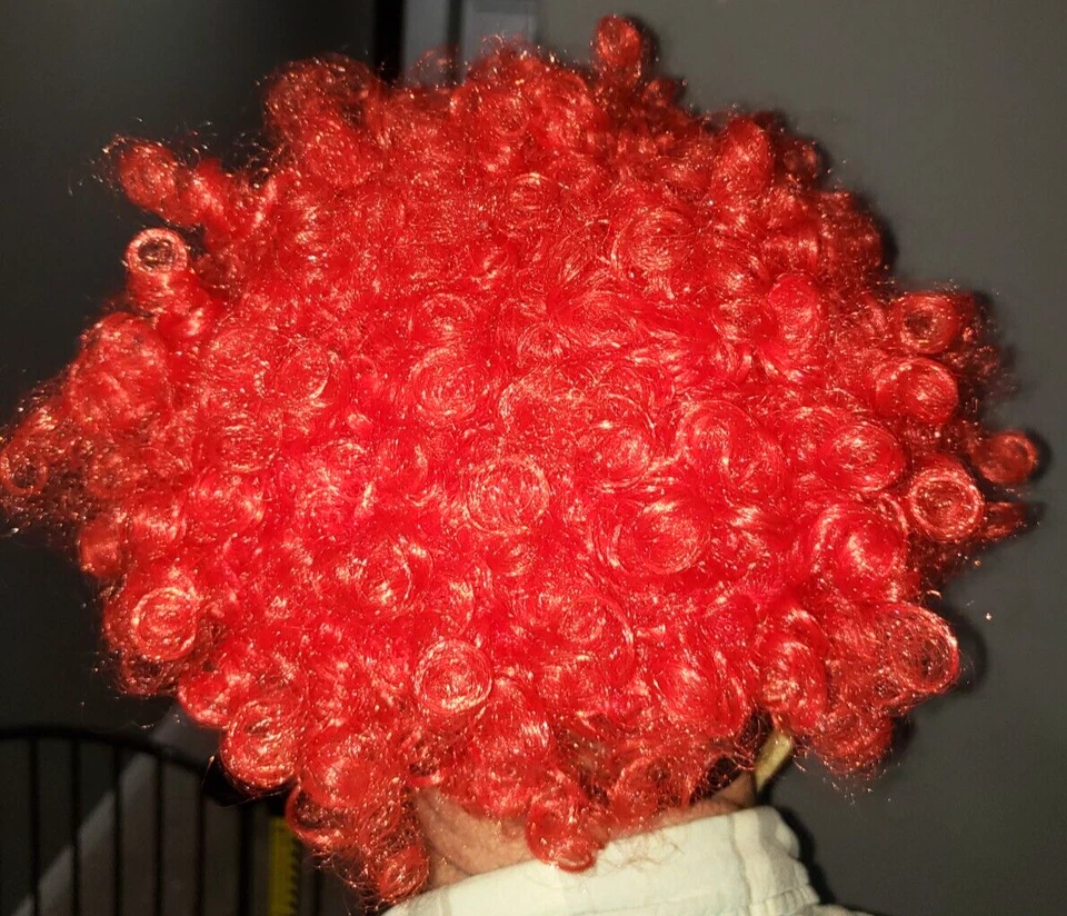 EVIL HALLOWEEN CLOWN MASK THICK FOAM RED WIG HAIR MEN ONE SIZE TEETH GROSS! - Image 2 of 2