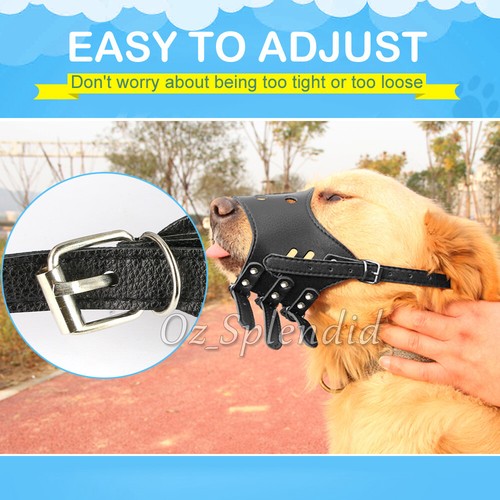Adjustable Leather Pet Dog Mask Mouth Muzzle Anti Barking Bite Stop Chewing - Picture 7 of 18