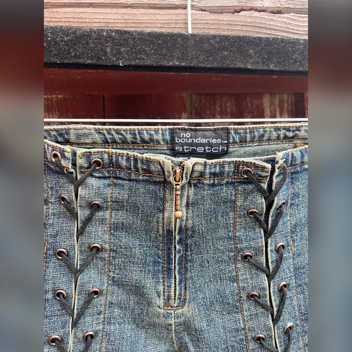 Vintage Y2K Criss Cross Lace Up Low Rise No Boundaries Flare Jeans