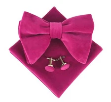 Velvet Oversized Bow Tie Magenta Hankie Combo Sets Mens Pre-Tied Big Bowtie a...
