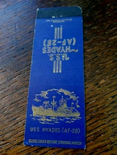 Vintage Matchbook: USS Hyades, AF-28, US Navy WW2 Stores Ship