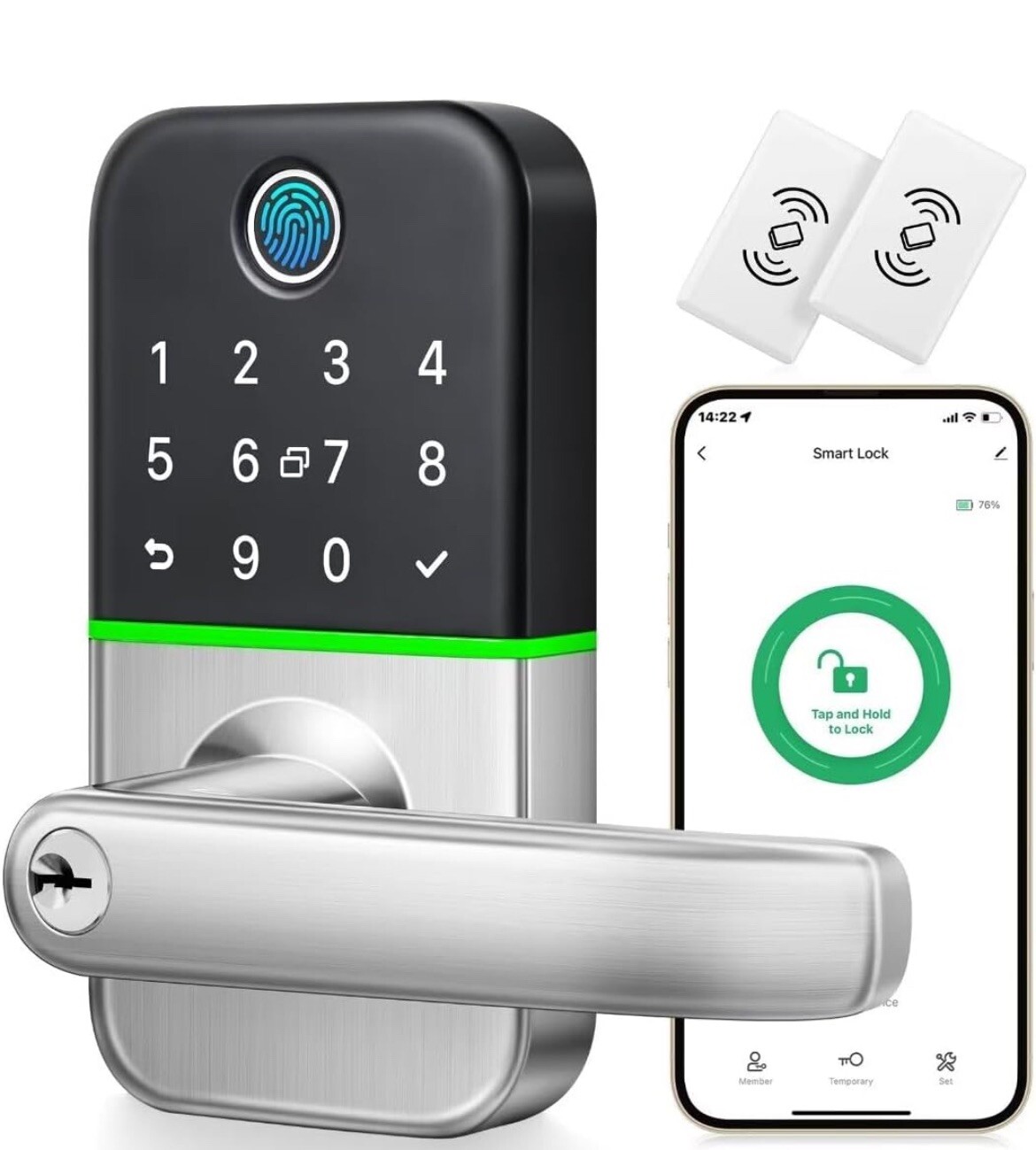 Kucacci Smart Lever Z1 Keyless Entry Fingerprint Door Lock in Black