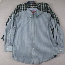 IZOD Shirt Mens XL Casual Pocket Button Up Blue Green Plaid Long Sleeve Lot of 2