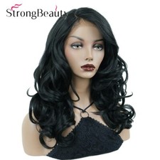 StrongBeauty Women's Synthetic Lace Front Wigs Dark Black Curly Hair Lace