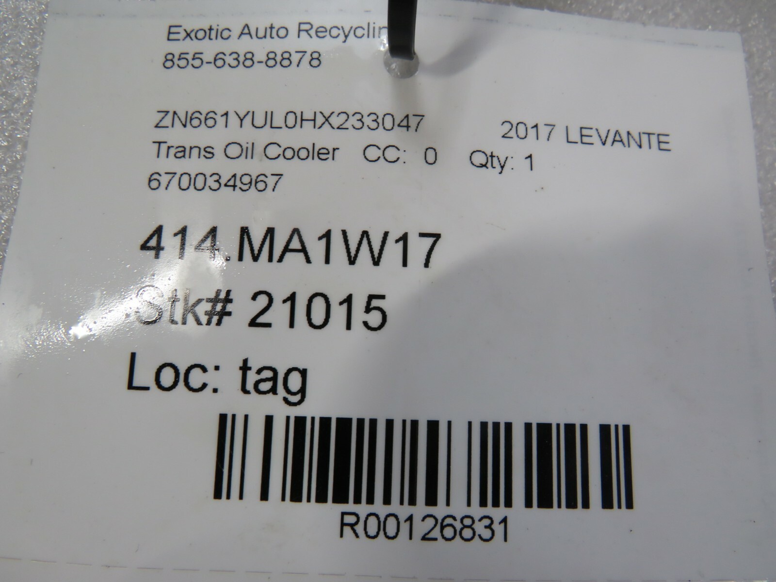 Maserati Quattroporte, Ghibli, Levante, Power Steering Cooler, Used, 670034967