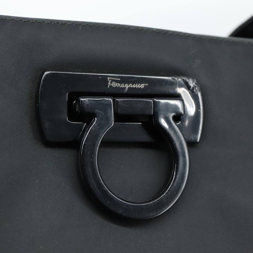 Salvatore Ferragamo Gancini Tote Bag PVC Canvas Black Auth kk413 - Picture 10 of 20