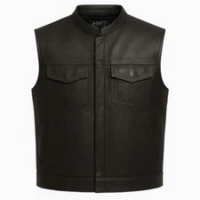 SOA Men's Motorcycle Vest Club Concealed Carry Pocket, Zipper Real Leather Vest