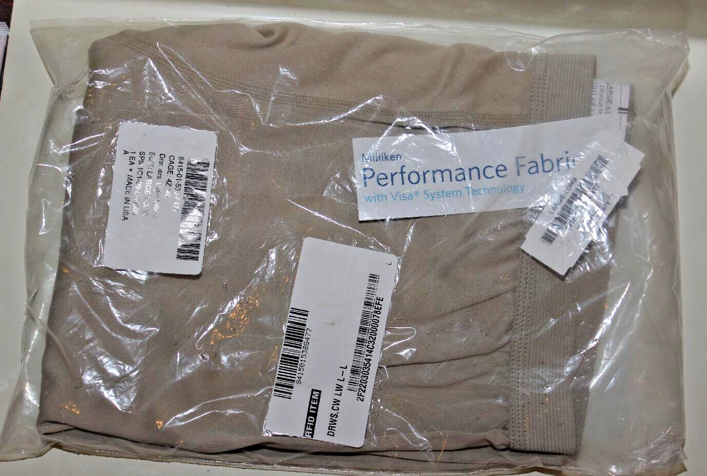 Milliken Pants Mens Drawers Long Beige Base Layer Lightweight LARGE COLD WEATH