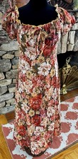 Shein Maxi Dress Floral Print Ruffle Bust Trim Large