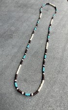 Native American - Tan, brown  aqua Handmade glass seed bead Necklace 29  