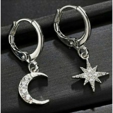 Silver Dainty Star Crescent Moon Earrings
