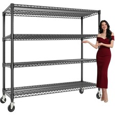 Heavy-Duty Metal Wire Shelving Unit with Wheels Adjustable 4-Tier Storage Rack