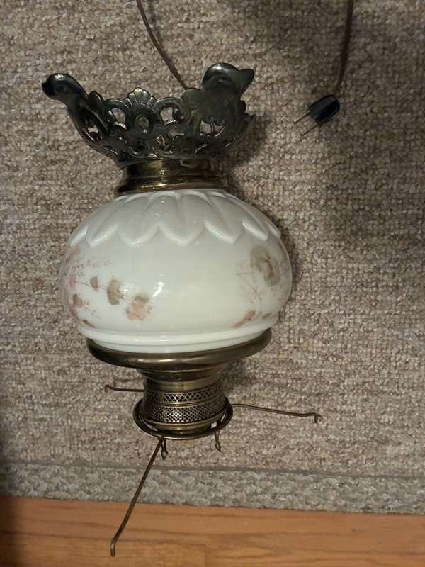 Antique Gone W/The Wind Converted To Electric Lamp, Hand Painted Milk Glass Body