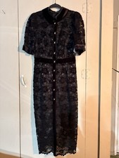 Tahari Black Floral Lace Collared Pencil Dress Short Sleeve Long Size 8