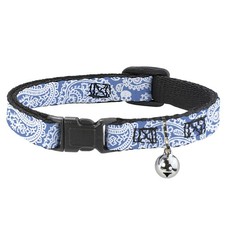 Cat Collar Breakaway with Bell Bandana/Skulls Baby Blue/White NARROW Fits 8.5-12