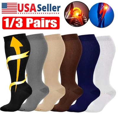 1/3/5Pair Compression Socks Stockings for Mens Womens Knee High  20-30mmHg S-4XL