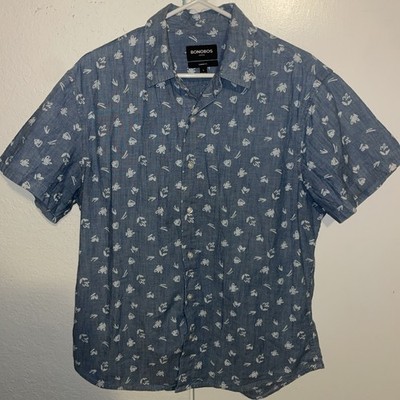 Bonobos Shirt Mens L  Blue / white paisley Flowers Short Sleeve Button Up shirt 