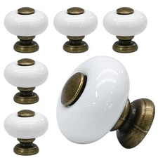 6pcs White Ceramic Drawer Knobs, Vintage Dresser Knobs with Antique 6pcs-Small