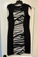 Tahari Arthur S. Levine Sheath Sleeveless Round Neck Geo Dress 8 Black/White