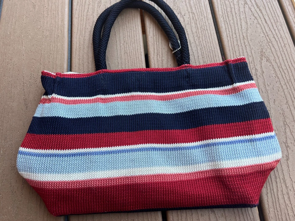 The Sak Crochet Purse Shoulder Bag Mini Tote Bohemian Stripe Handbag Boho Nylon - Image 2 of 4