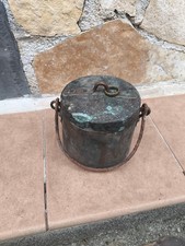 Antica pentola in rame pesante con coperchio epoca 1800