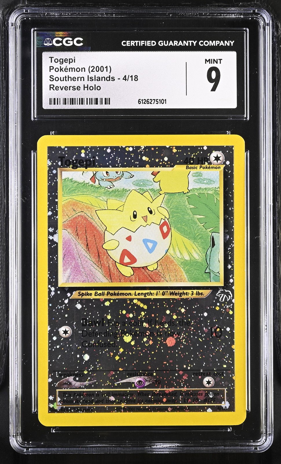 CGC 9 MINT Togepi 2001 Southern Islands 4/18 Reverse Holo Pokemon Card