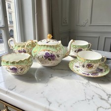 Antique Limoges France A. Lanternier Tea Set Hand Painted Pansies Porcelain 8Pc