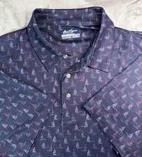 Ben Hogan Polo Shirt Mens 2XL Navy Sailboat Print Performance Golf Top